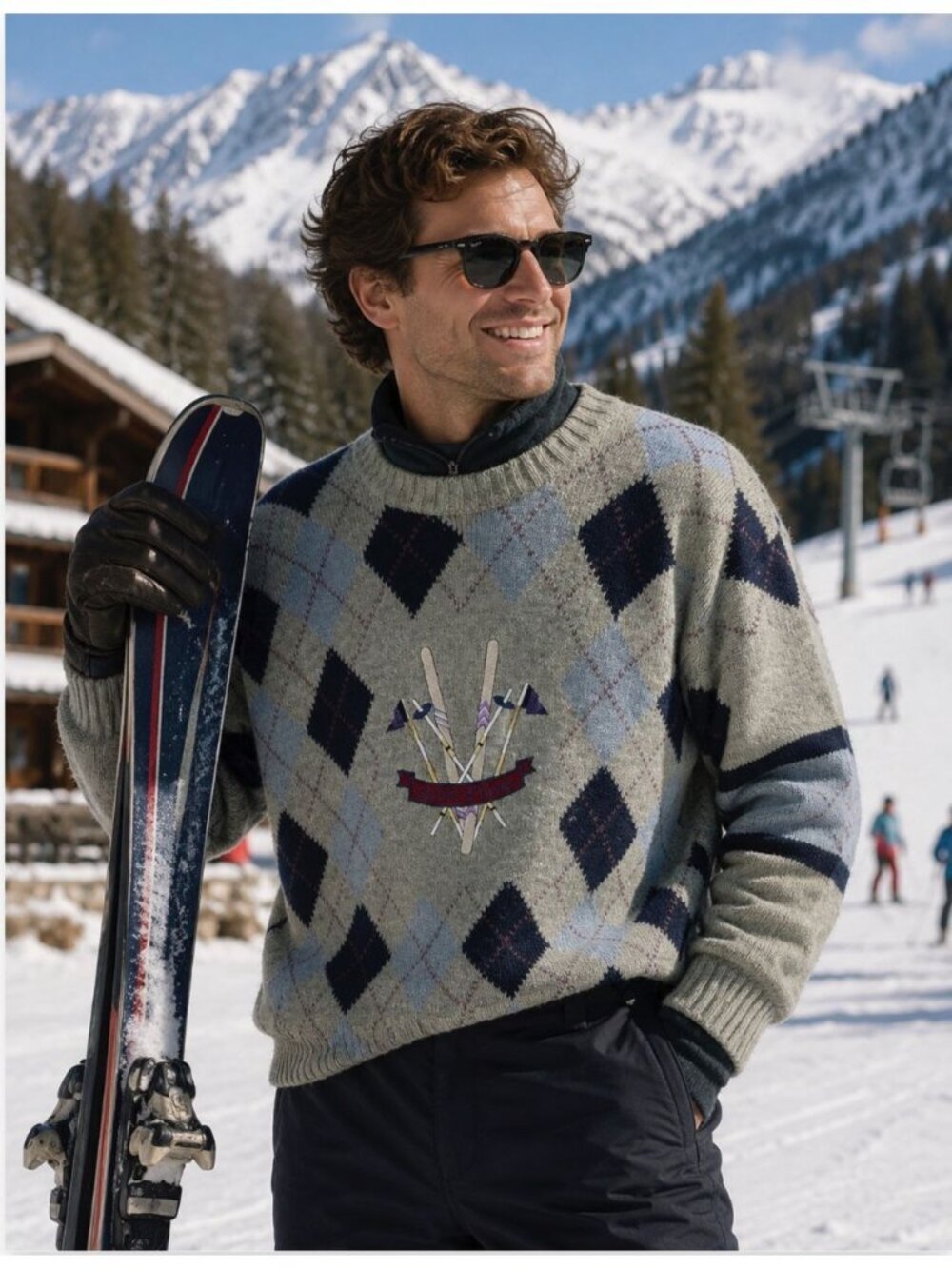 St. Michael - Marks & Spencer Sweater Argyle Alpaca Wool Embroidered Ski Size XL